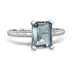 Aquamarine Milgrain Scroll 14K White Gold ring R2338