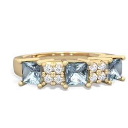 Aquamarine Three Stone Diamond Cluster 14K Yellow Gold ring R2592