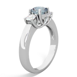 Aquamarine Diamond Three Stone Round Trellis 14K White Gold ring R4018