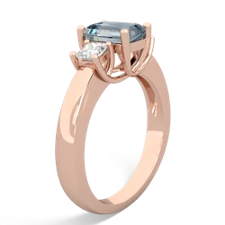 Aquamarine Diamond Three Stone Emerald-Cut Trellis 14K Rose Gold ring R4021