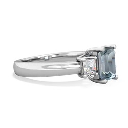 Aquamarine Diamond Three Stone Emerald-Cut Trellis 14K White Gold ring R4021