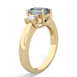 Aquamarine Diamond Three Stone Emerald-Cut Trellis 14K Yellow Gold ring R4021