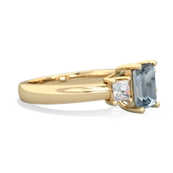 Aquamarine Diamond Three Stone Emerald-Cut Trellis 14K Yellow Gold ring R4021