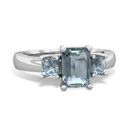 Aquamarine Three Stone Emerald-Cut Trellis 14K White Gold ring R4021