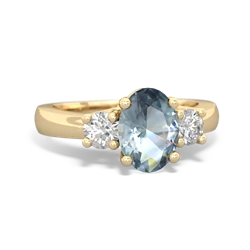 Aquamarine Diamond Three Stone Oval Trellis 14K Yellow Gold ring R4024