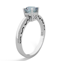 Aquamarine Milgrain Filigree 14K White Gold ring R5090