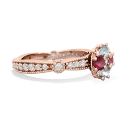 Aquamarine Sparkling Tiara Cluster 14K Rose Gold ring R26293RD