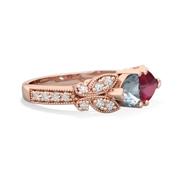 Aquamarine Diamond Butterflies 14K Rose Gold ring R5601