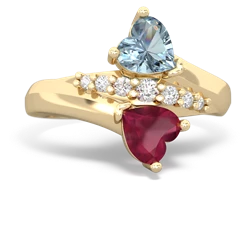 Aquamarine Heart To Heart 14K Yellow Gold ring R2064