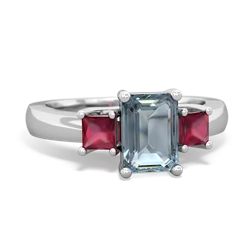 Aquamarine Three Stone Emerald-Cut Trellis 14K White Gold ring R4021