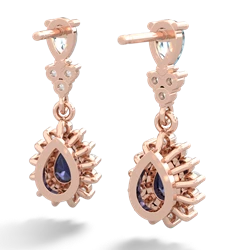 Aquamarine Halo Pear Dangle 14K Rose Gold earrings E1882