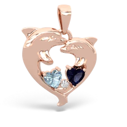 Aquamarine Dolphin Heart 14K Rose Gold pendant P5820