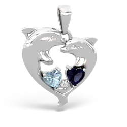 Aquamarine Dolphin Heart 14K White Gold pendant P5820