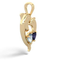 Aquamarine Dolphin Heart 14K Yellow Gold pendant P5820