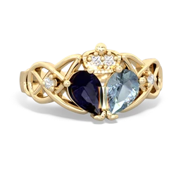 Aquamarine 'One Heart' Celtic Knot Claddagh 14K Yellow Gold ring R5322