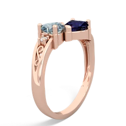 Aquamarine Snuggling Hearts 14K Rose Gold ring R2178