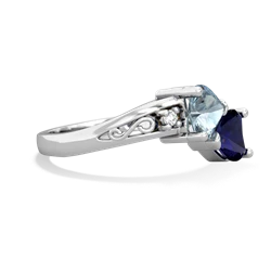 Aquamarine Snuggling Hearts 14K White Gold ring R2178