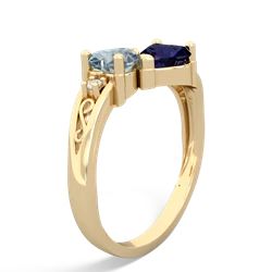 Aquamarine Snuggling Hearts 14K Yellow Gold ring R2178