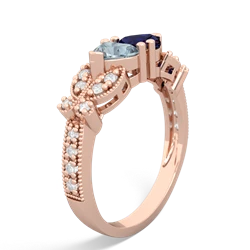 Aquamarine Diamond Butterflies 14K Rose Gold ring R5601