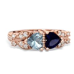 Aquamarine Diamond Butterflies 14K Rose Gold ring R5601