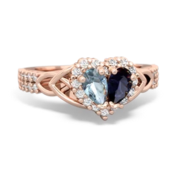Aquamarine Celtic Knot Two Hearts As One 14K Rose Gold ring R2644HRT