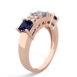 Aquamarine Three Stone Diamond Cluster 14K Rose Gold ring R2592