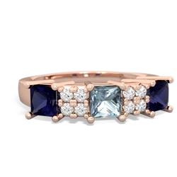 Aquamarine Three Stone Diamond Cluster 14K Rose Gold ring R2592