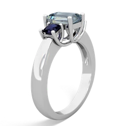 Aquamarine Three Stone Emerald-Cut Trellis 14K White Gold ring R4021