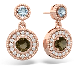 Aquamarine Halo Dangle 14K Rose Gold earrings E5319