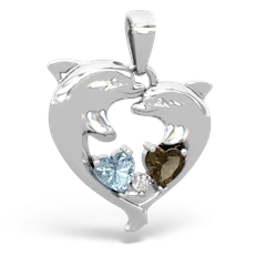 Aquamarine Dolphin Heart 14K White Gold pendant P5820