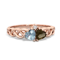 Aquamarine Heart To Heart Braid 14K Rose Gold ring R5870