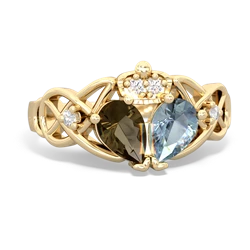 Aquamarine 'One Heart' Celtic Knot Claddagh 14K Yellow Gold ring R5322