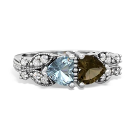 Aquamarine Diamond Butterflies 14K White Gold ring R5601