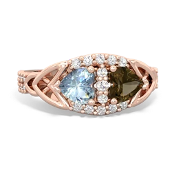 Aquamarine Sparkling Celtic Knot 14K Rose Gold ring R2645