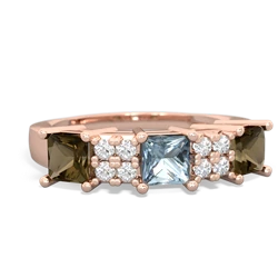 Aquamarine Three Stone Diamond Cluster 14K Rose Gold ring R2592