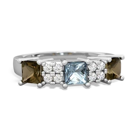 Aquamarine Three Stone Diamond Cluster 14K White Gold ring R2592