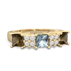 Aquamarine Three Stone Diamond Cluster 14K Yellow Gold ring R2592