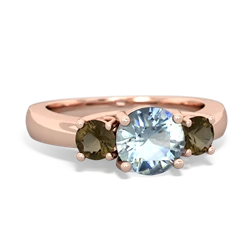 Aquamarine Three Stone Round Trellis 14K Rose Gold ring R4018