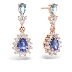 Aquamarine Halo Pear Dangle 14K Rose Gold earrings E1882