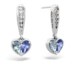 Aquamarine Filligree Heart 14K White Gold earrings E5070