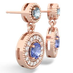 Aquamarine Halo Dangle 14K Rose Gold earrings E5319