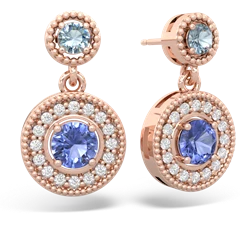 Aquamarine Halo Dangle 14K Rose Gold earrings E5319