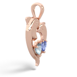 Aquamarine Dolphin Heart 14K Rose Gold pendant P5820