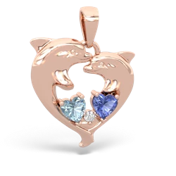 Aquamarine Dolphin Heart 14K Rose Gold pendant P5820