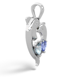 Aquamarine Dolphin Heart 14K White Gold pendant P5820