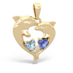 Aquamarine Dolphin Heart 14K Yellow Gold pendant P5820