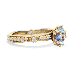 Aquamarine Sparkling Tiara Cluster 14K Yellow Gold ring R26293RD