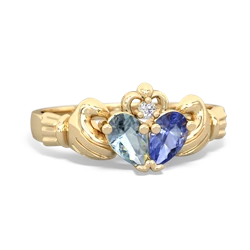 Aquamarine 'Our Heart' Claddagh 14K Yellow Gold ring R2388