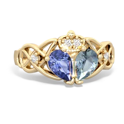 Aquamarine 'One Heart' Celtic Knot Claddagh 14K Yellow Gold ring R5322