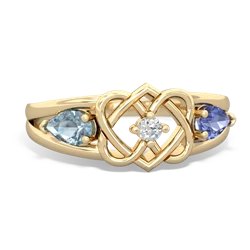 Aquamarine Hearts Intertwined 14K Yellow Gold ring R5880